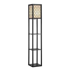 Oikiture Column Floor Lamps Freestanding Metal Lamp Fabric Shade 3-tier Shelves