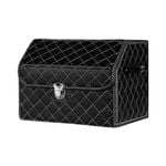 SOGA Leather Car Boot Collapsible Foldable Trunk Cargo Organizer Portable Storage Box - Black/White Stitch Small