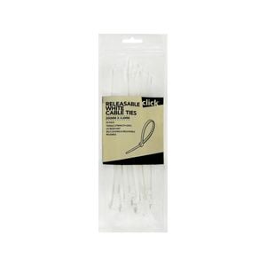 Click 200mm White Releasable Cable Tie - 25 Pack