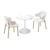 Oikiture 60cm Round Dining Table with 2x Dining Chairs Sherpa Gold&White