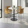 Olg Bar Leaner Bundle: Disc Base 1050mm Round Bar Leaner Black Frame White Top + 4 Game Plain Shell Barstools Daffodil
