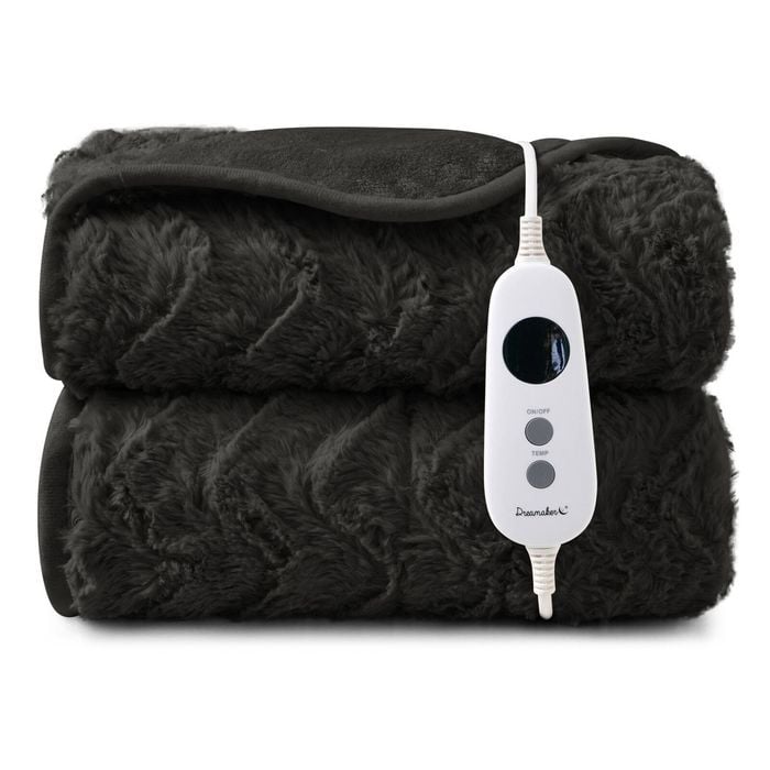 Dreamaker Felix 500gsm Faux Fur Washable Electric Heated Throw Blanket Charcoal 180 X 200cm | Overheat Protection & Auto-off