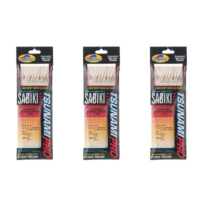 3x Tsunami 8 Red Hook Sabiki Rig - Iridescent Glo Head Flash and Beads Size 8