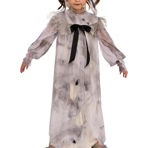 Ghoul Girl Costume Halloween Fancy Dress Kids Nightie Dress White Black