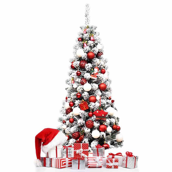 Costway 135cm PVC Pencil Christmas Tree Snow Flocked Hinged Pine Tree Home Decoration