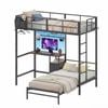 Advwin L-shaped Bunk Bed With Desk & Charging Station, Led Loft Bed With Drawer,clothes Rail,ladder, Single Black