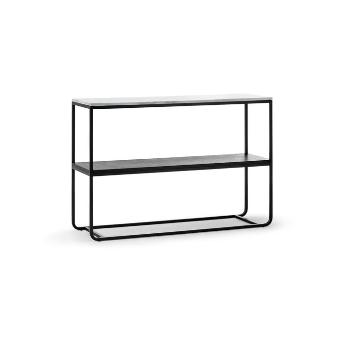 Estoria 120cm White Marble Shelf Console Table in Black