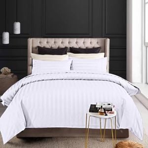 CottonMore Cotton 500TC 3cm Sateen Striped White Quilt Cover Set - King