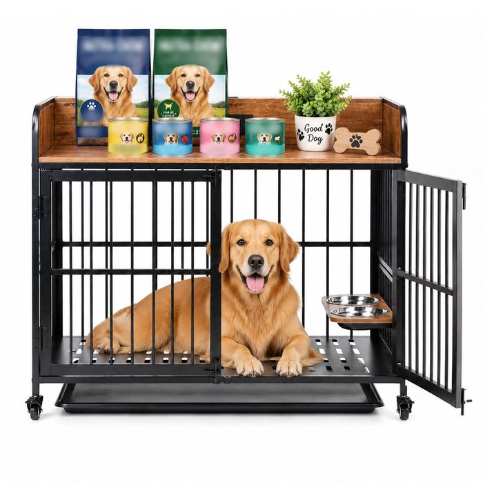 Advwin Dog Crate Furniture w/Power Outlet Heavy Duty Dog Cage Metal Pet Kennel