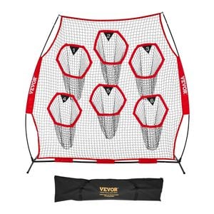 VEVOR 2438.4x2438.4mm Football Trainer Throwing Net Red with 6 Target Pockets for Player