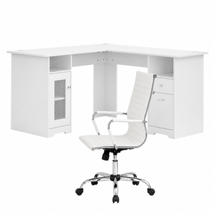 Artiss Office Desk and Chair Set L Shape Computer Desk 150cm Ergonomic Office Chair PU