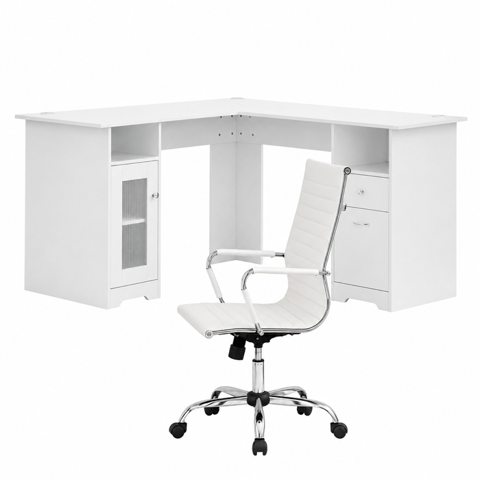 Artiss Office Desk and Chair Set L Shape Computer Desk 150cm Ergonomic Office Chair PU