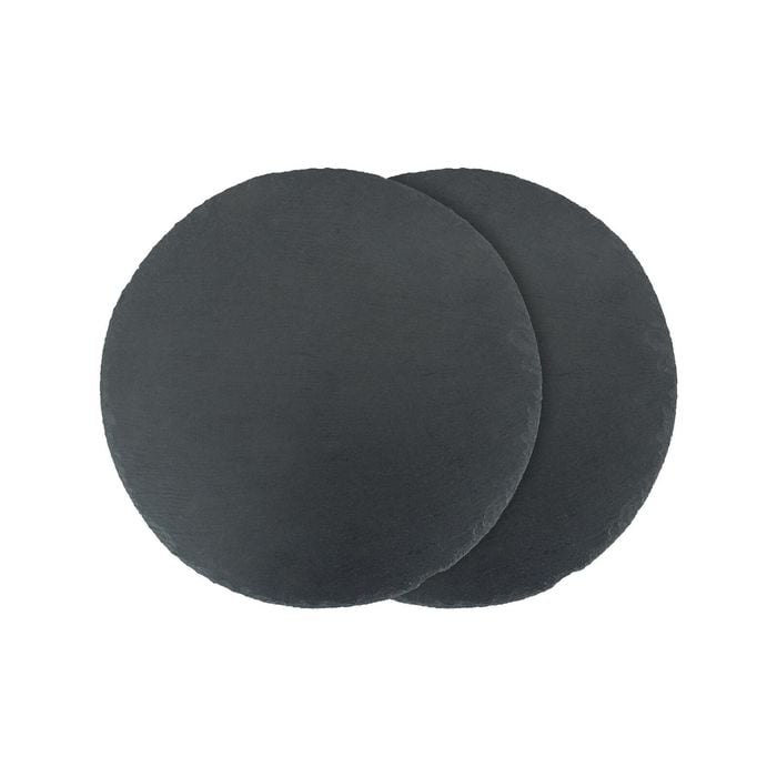 Argon Tableware Round Slate Serving Platters - Dinner Table Serveware - Padded Feet - 34cm - Grey - Pack of 2
