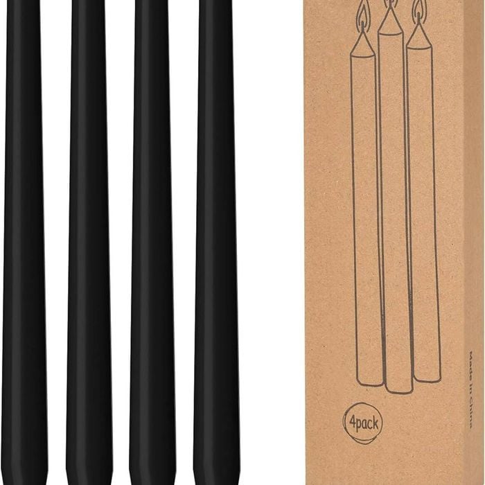 4x Tapered Dinner  Unscented Taper Wedding Candle 25cm in Black