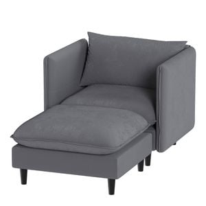 Ufurniture Single Sofa Corduroy Modular Lounge Couch with Adjustable Armrest & Backrest Single Sofa with Footrest Grey