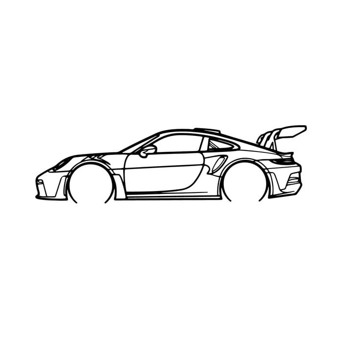 Ignite Laser 911 GT3 RS model 992 Silhouette Coated Metal Wall Art 23.6"/60 cm