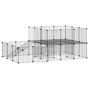 vidaXL 44-Panel Pet Cage Pet Playpen Animal Enclosure with Door Black Steel