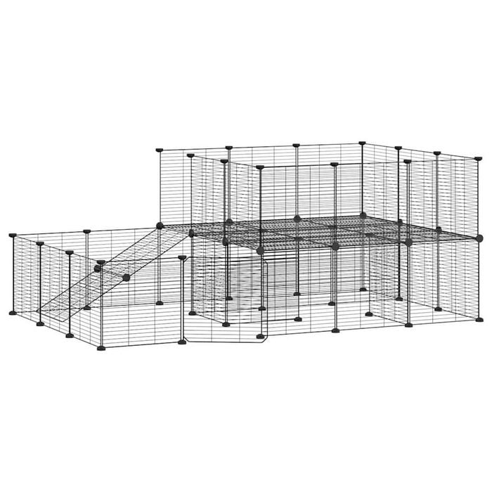 vidaXL 44-Panel Pet Cage Pet Playpen Animal Enclosure with Door Black Steel