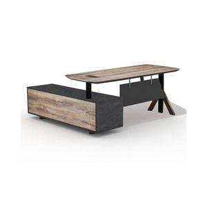 Modern Furniture EASTON Sit Stand Electric Lift Executive Desk- Warm Oak & Black