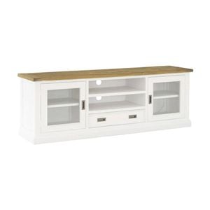 Leura Belle Entertainment Tv Unit In Brushed White With Natural Timber Top