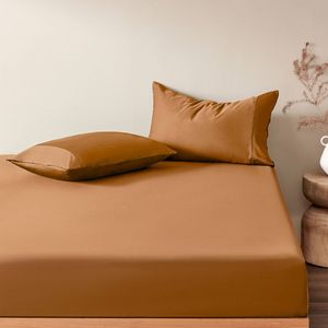 Serene 400TC Bamboo Cotton Sateen Fitted Sheet Set Rust Double Bed