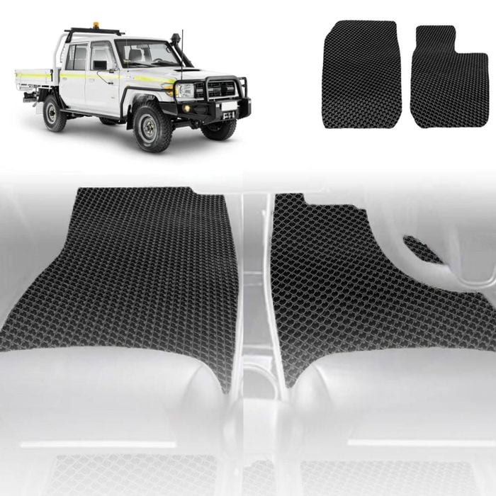 6D Diamond Car Floor Mats for Toyota LandCruiser 79 Series Single Cab 2012-Current-Front Set-Black-Outback GT