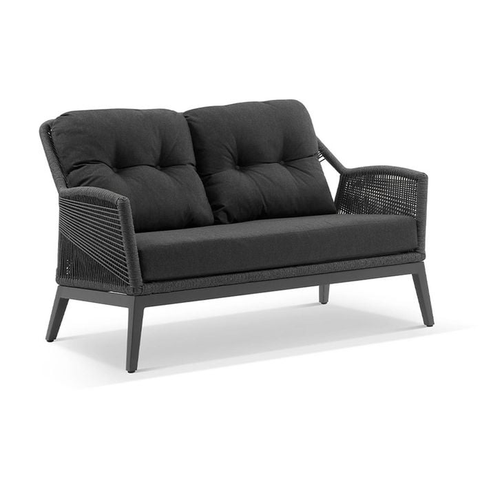 Hugo 2 Seater Outdoor Aluminium And Rope Lounge Charcoal & Carbon Grey Rope/denim Cushions