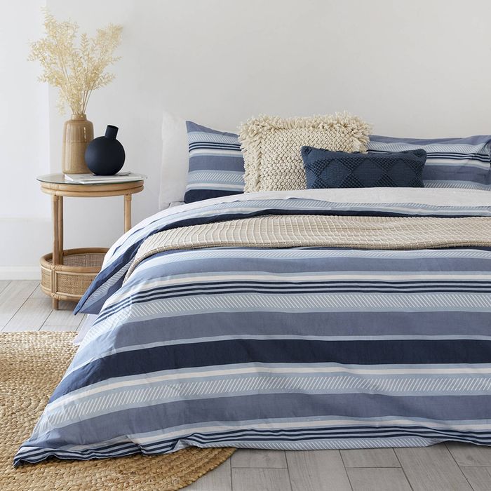 Bambury Single Bed Indiana Blue Quilt Cover Set Soft Woven Home Decor Bedding