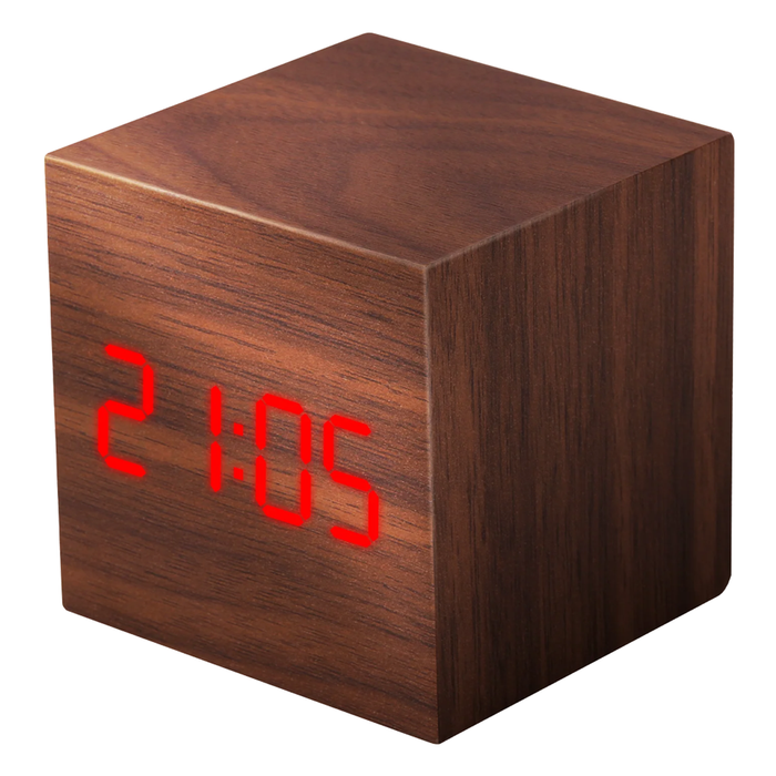 Liquid Ears Mini Led Alarm Clock Digital Display Date 3 Alarms Walnut 6.3cm