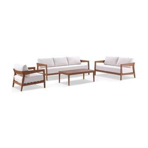 Bronte 3+2+1 Outdoor Aluminium Lounge Setting Teak Look With Coffee Table & Sunbrella Canvas Cushions