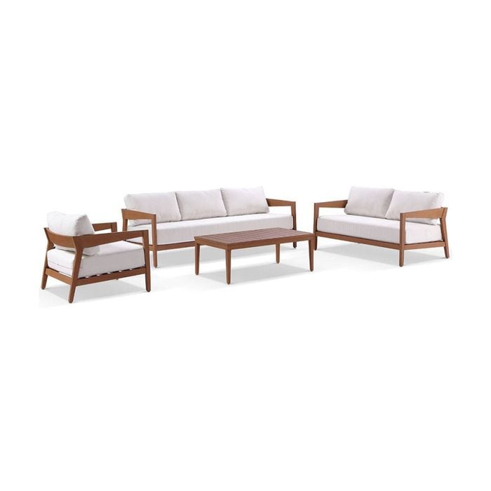 Bronte 3+2+1 Outdoor Aluminium Lounge Setting Teak Look With Coffee Table & Sunbrella Canvas Cushions