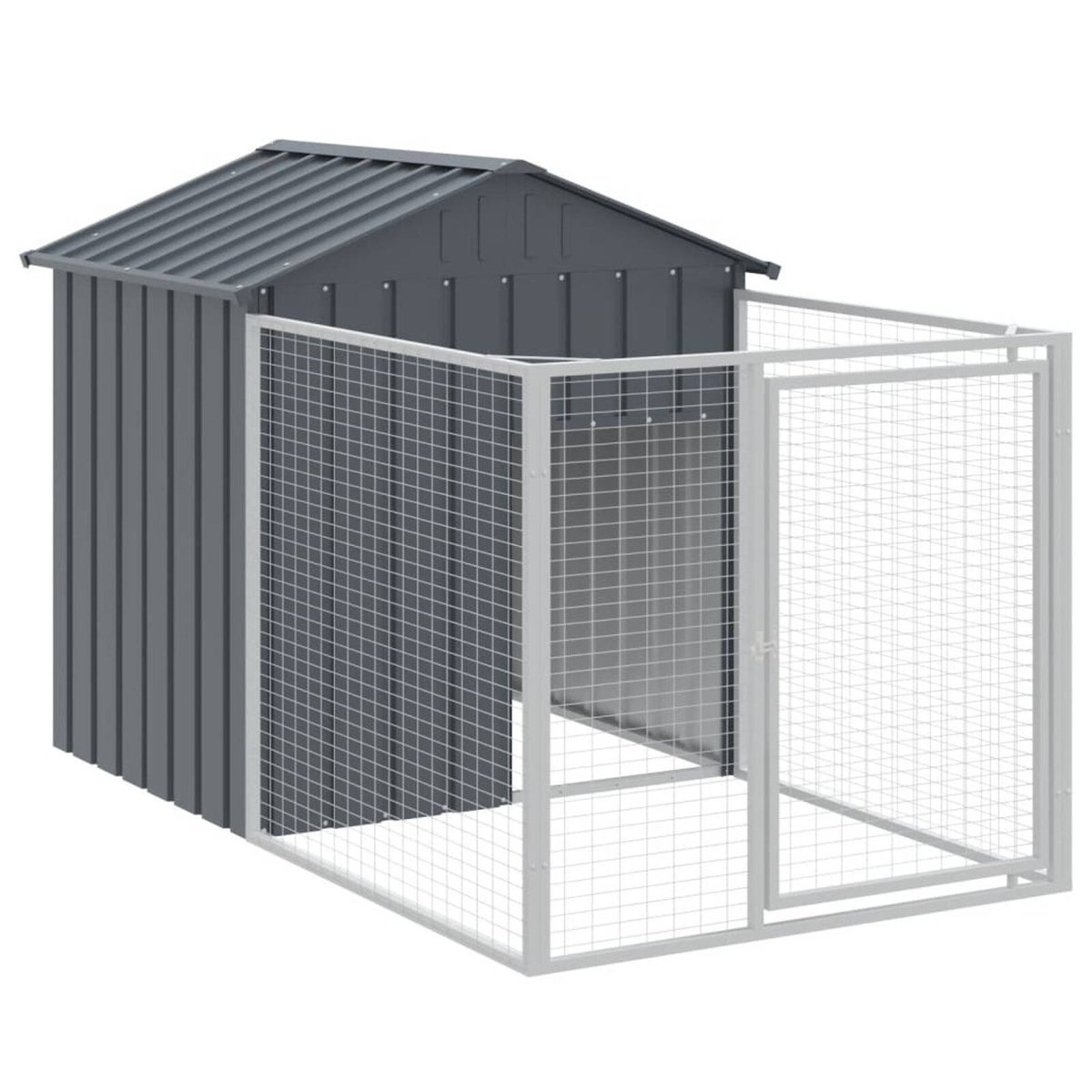 vidaXL Dog House Dog Kennel with Roof and Run Anthracite Galvanised