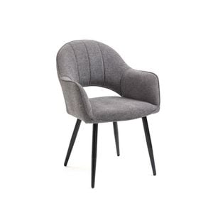 Luka Dining Chair in Grey Color Fabric Black Metal Powdercoated Legs