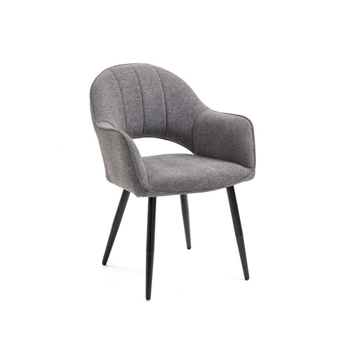 Luka Dining Chair in Grey Color Fabric Black Metal Powdercoated Legs