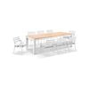Outdoor Balmoral 2.5M Teak Top Aluminium Table With 8 Kansas Dining Chairs With Olefin Cushions-White Aluminium/Olefin Grey