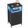 Advwin LED Bedside Table with Charging Station 3 Fabric Drawers Nightstand Black Drawer & Black Top