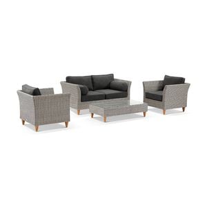 Carolina 4pc Alfresco Setting Coffee Table Brushed Grey & Denim Grey Cushions