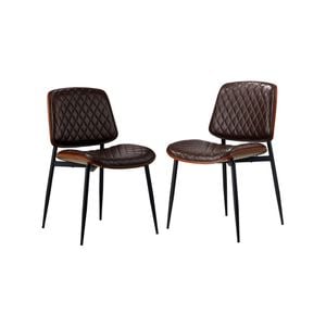 Oikiture 2x Dining Chairs Retro Faux Leather Walnut
