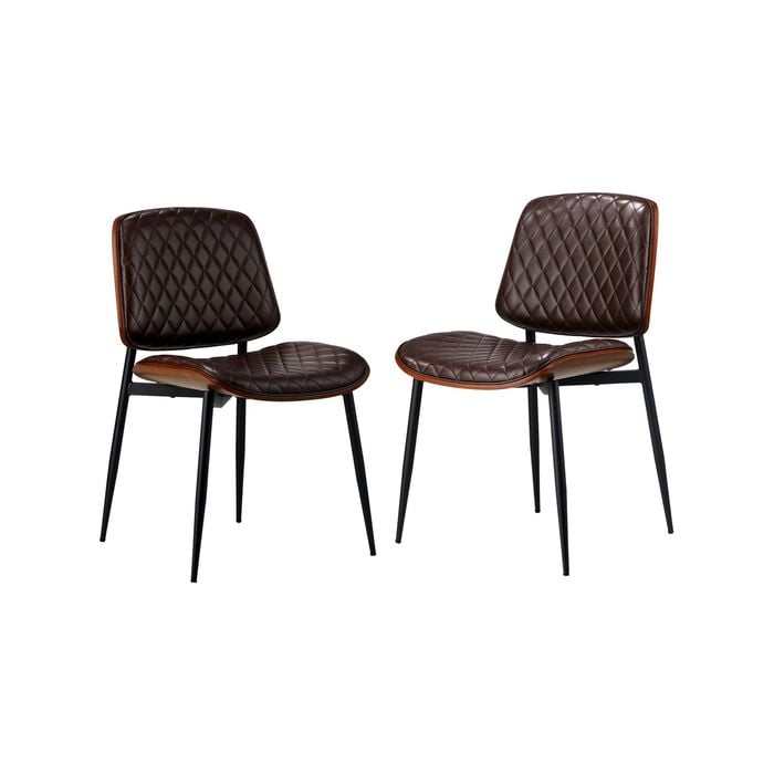Oikiture 2x Dining Chairs Retro Faux Leather Walnut
