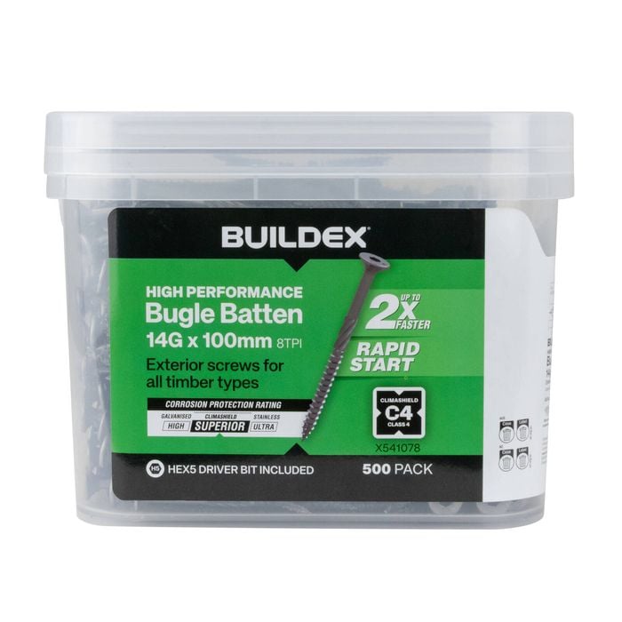 Buildex® 14G x 100mm Class 4 Bugle Batten Screws - 500 pack