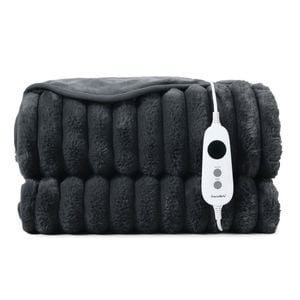 Dreamaker Cirra Chunky Embossed Fleece Heated Throw Charcoal 180x200cm | Overheat Protection & Washable