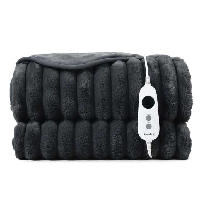 Dreamaker Cirra Chunky Embossed Fleece Heated Throw Charcoal 180x200cm | Overheat Protection & Washable