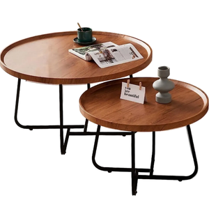 Relaxio Round Nesting Side Coffee Table Set Antique Wood Finish