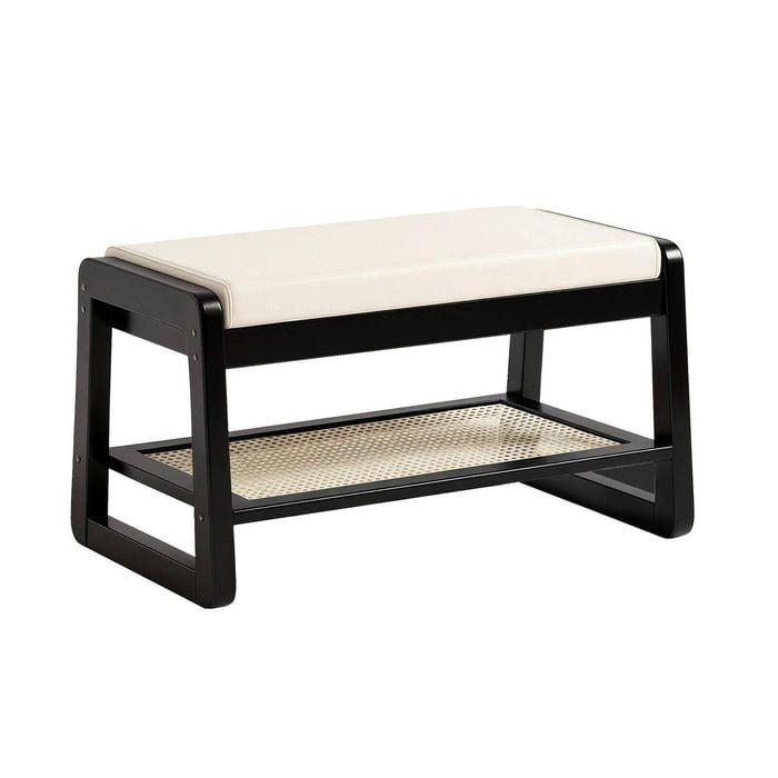 Lauft Black Wooden Shoe Storage Cabinet Bench Organiser Cupboard 2-tier Bamboo