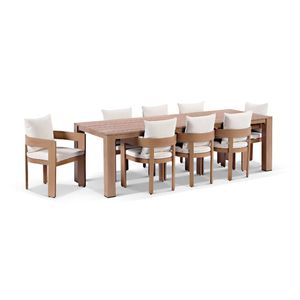 Entertainer 2.45m Outdoor Aluminium Dining Table Mahogany With 8 Marlo Chairs & Bone Cushions