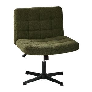 Oikiture Mid Back Armless Office Desk Chair Wide Seat Boucle Green No Wheels