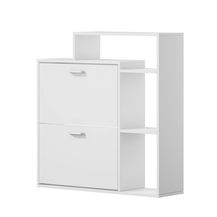 Oikiture Shoe Cabinet Storage 2 Doors Shoes Rack Display Wooden Shelves White