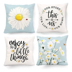 Catzon 4 Pcs Linen Throw Pillow Covers Watercolor Flower for Bed Sofa Decor 40X40cm