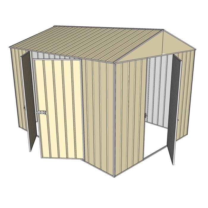 Build-a-Shed 2.3 x 3.0 x 2.3m Front Gable Double Hinged Side Door Shed - Cream