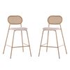 HOMFURN Set of 2 Tall Bar Stools, 72.5 cm Seat Height, Cane-Style Woven Backrest, Velvet Upholstered Seat and Metal Frame